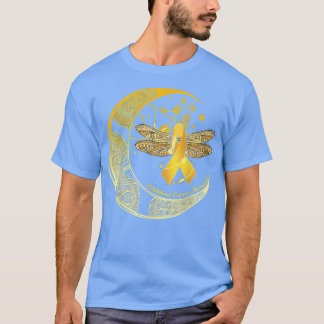 Moon Dragonfly Gold Ribbon Childhood Cancer Awaren T-Shirt