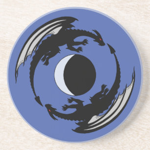 Moon Dragons Fantasy Design Sandstone Coaster