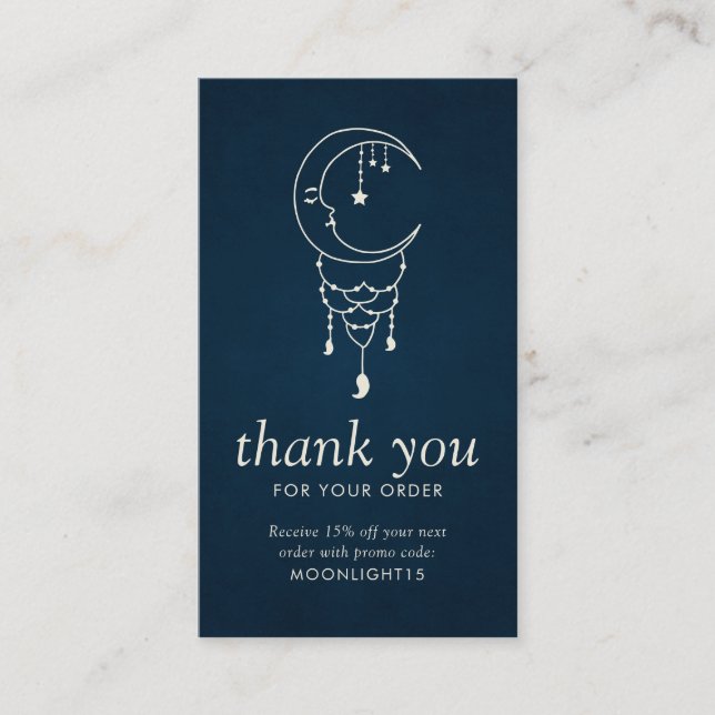 Moon Dreamcatcher Navy Blue Business Thank You Business Card (Front)