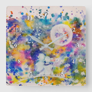 Moon Dreams - Watercolor Painting Square Wall Clock