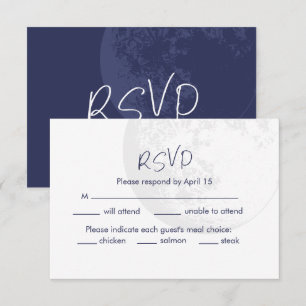 Moon Evening Night Navy Blue Wedding RSVP Invitation