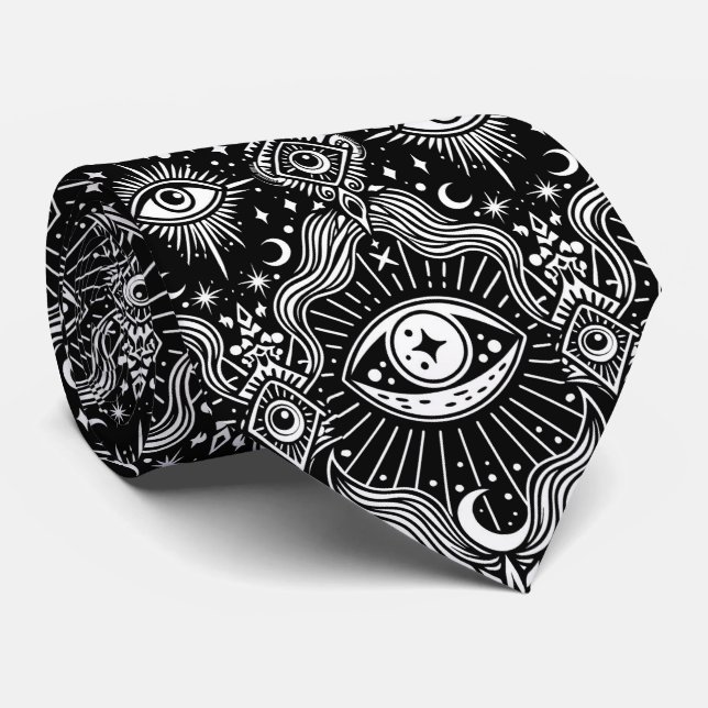 Moon, eye and crescent magic pattern tie (Rolled)