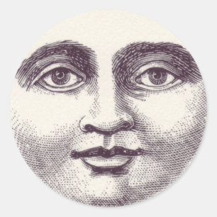 Moon Face Classic Round Sticker