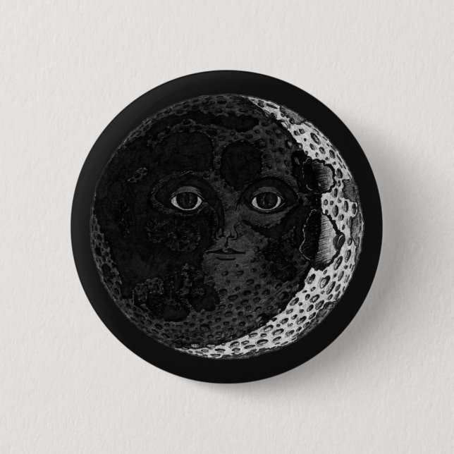 Moon Face Crescent Hand Drawn Ink Illustration 6 Cm Round Badge (Front)