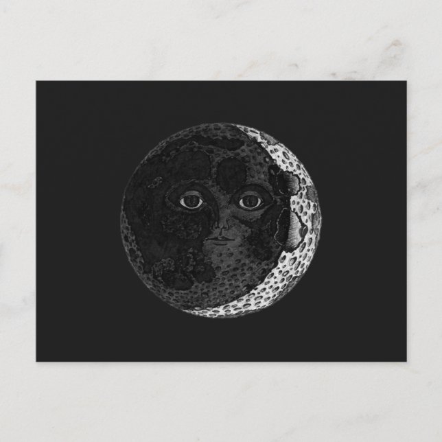 Moon Face Crescent Hand Drawn Ink Illustration Postcard (Front)