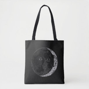 Moon Face Crescent Hand Drawn Ink Illustration Tote Bag