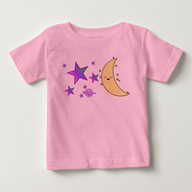 Moon Face & Stars Toddler Pink Ruffle Tee (Front)