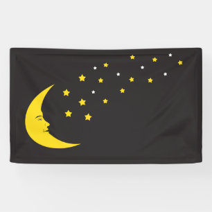 Moon Face with Stars Vintage Backdrop Banner