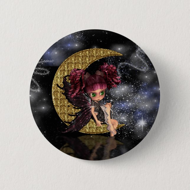 moon fairy badge pin, cute gothic fairy gold moon (Front)