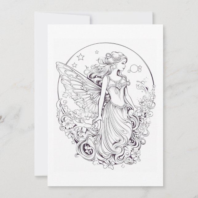 Moon Fairy Colour Your Own Greeting Card (Front)