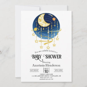 Moon Falling Stars Baby Shower Invitation