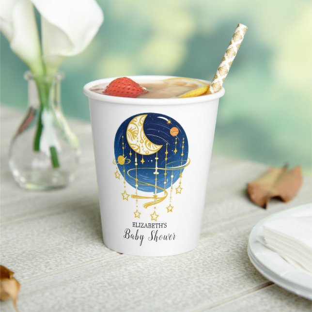 Moon Falling Stars Baby Shower Paper Cups (Insitu)