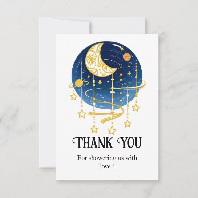 Moon Falling Stars Baby Shower Thank You Card (Front)