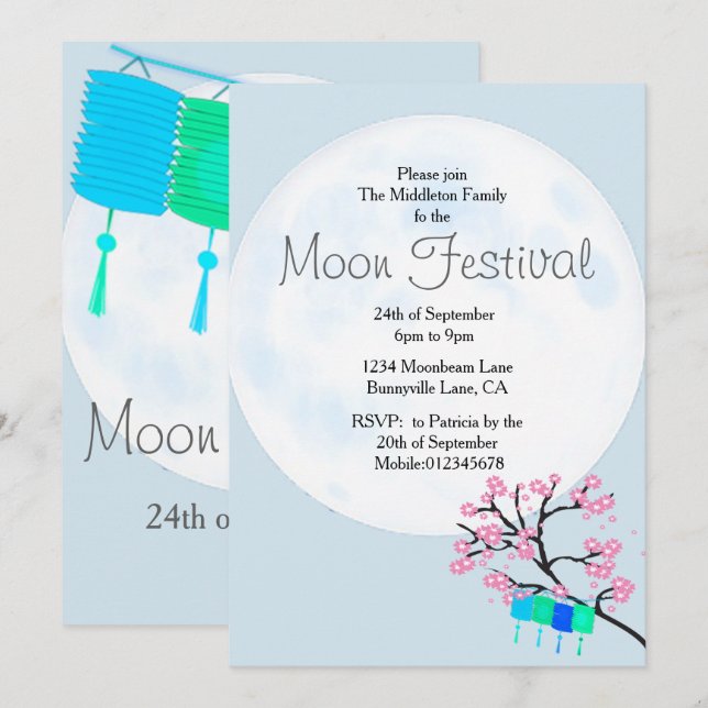 Moon  Festival Chinese Autumn Festival  invitation (Front/Back)