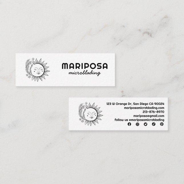 Moon Floral Elegant Aesthetician Salon Social Icon Mini Business Card (Front/Back)
