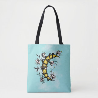 Moon Floral Tattoo Art Boho Tote Bag