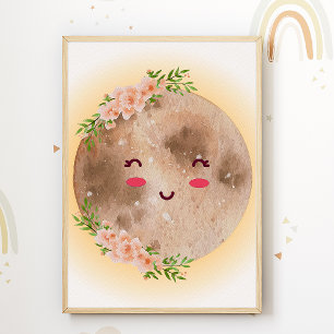 Moon Flower Boho Kids Room Poster Nursery Print