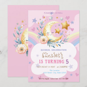 Moon Flower Rainbow Stars Hearts Birthday Invitation