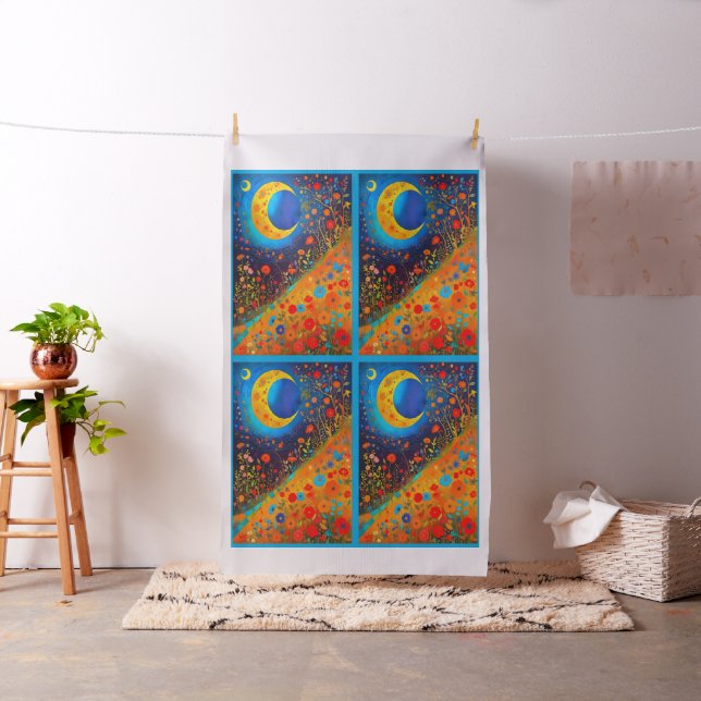 Moon Flowers Modern Art Cheater Quilt Sew Panel Fabric (In Situ)