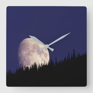 Moon & Forest Glacier National Park Montana Square Wall Clock