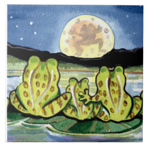 Moon Frogs Family Night  Pond 6" Tile Trivet
