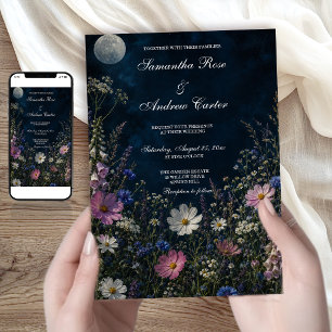 Moon Garden Dark Wildflower Foxglove Wedding Invitation
