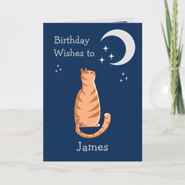 Moon Gazing Ginger Cat Card (Front)