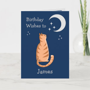 Moon Gazing Ginger Cat Card