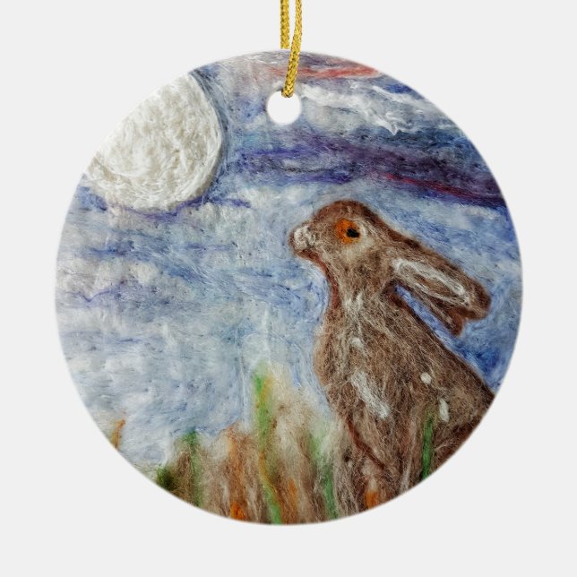 Moon Gazing Hare Ceramic Tree Decoration (Front)