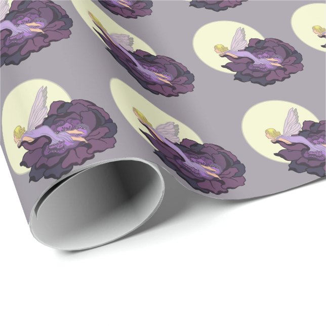 Moon Gazing Purple Flower Fairy Evening Sky Wrapping Paper (Roll Corner)