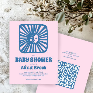 Moon Glow Boho Modern Cute Custom QR Baby Shower  Invitation
