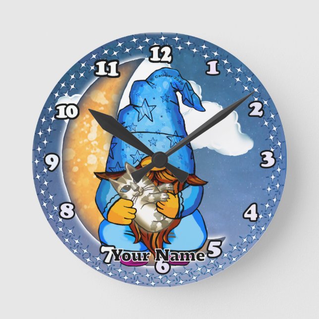 Moon gnome round clock (Front)