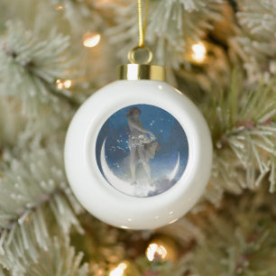 Moon Goddess Bare Scattering Night Stars   Ceramic Ball Christmas Ornament