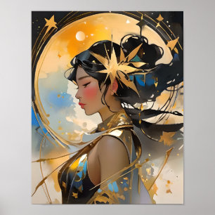 Moon Goddess Beautiful Woman Art Celestial Stars Poster