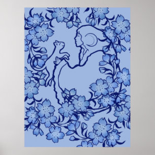 Moon Goddess Cat Witch Blues  Poster