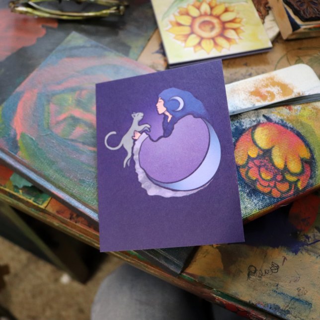 Moon Goddess Cat Witch Postcard (Creator Uploaded)