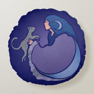 Moon Goddess Cat Witch Round Cushion