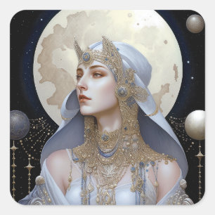 Moon Goddess Queen Fantasy Art Square Sticker