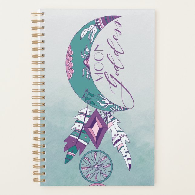 Moon Goddess Teal Boho Dreamcatcher Gypsy Design Planner (Front)