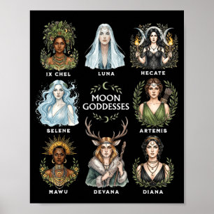 Moon goddesses witchy pagan divine feminine art  poster