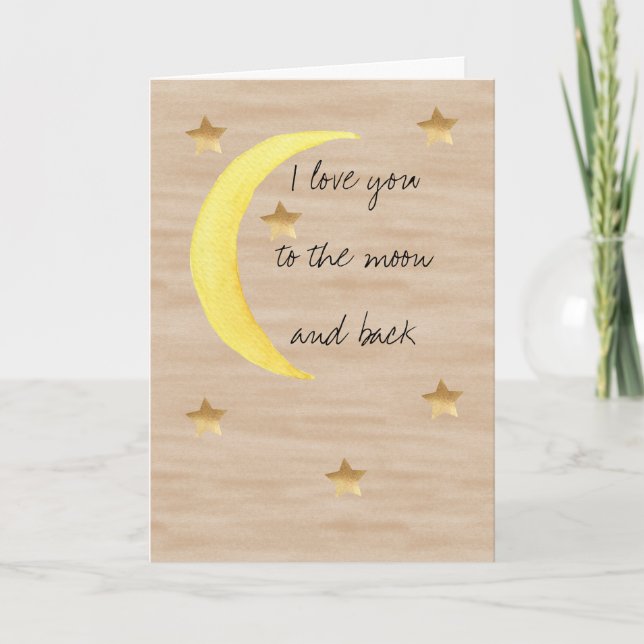 Moon Gold Stars I love you to the moon & back Card (Front)