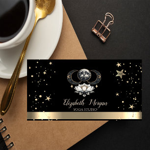 Moon Gold Stars Lotus Black Yoga Studio Business Card