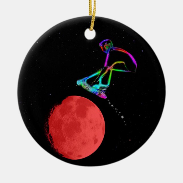 Moon Grabber - Stunt Scooter Rider Ceramic Tree Decoration (Front)