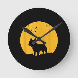Moon Halloween Inspire French Bulldog Gift Round Clock