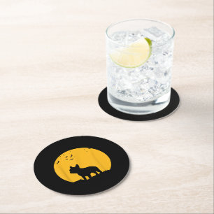 Moon Halloween Inspire French Bulldog Gift Round Paper Coaster