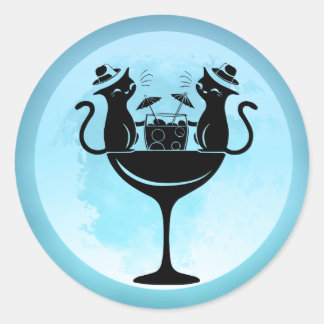 Moon Having Cocktails Party Cats Classic Round Sticker