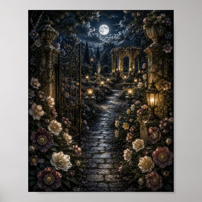 Moon Hellebore Walk Vintage Botanical Poster (Front)