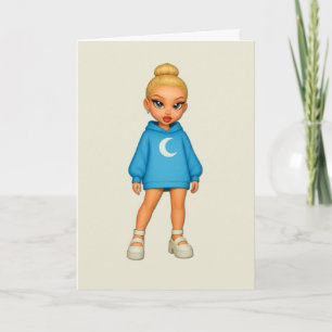 Moon Hoodie Fashion Doll Greeting Card