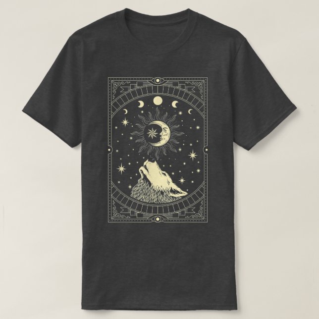 Moon Howling Wolf  Gothic Witch Witchcraft Occult  T-Shirt (Design Front)