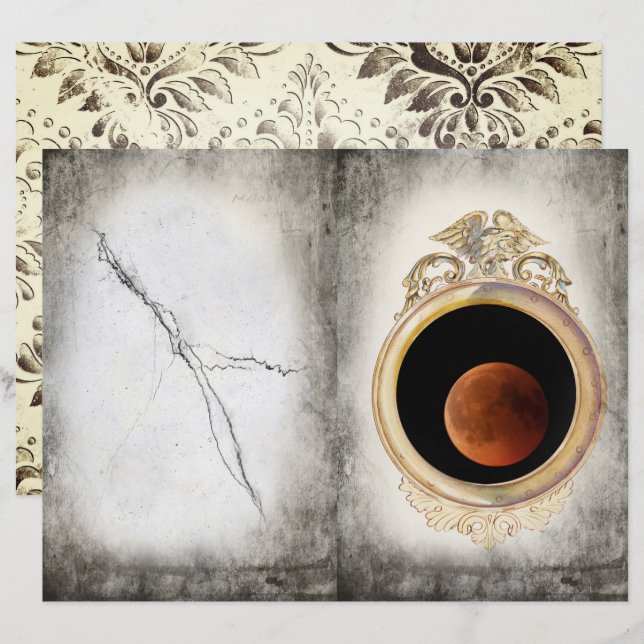 Moon in a mirror, gothic scrapbook paper (Front/Back)
